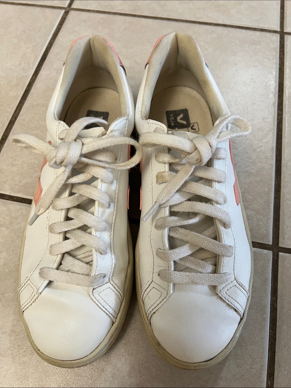 Veja Women's White Sneakers with Pink Accents Size 8